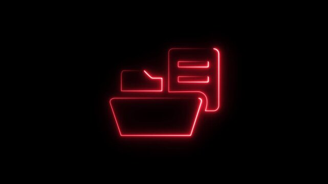 Abstract glowing neon folder icon animation with dark background.Futuristic glowing neon folder icon with smooth animated.