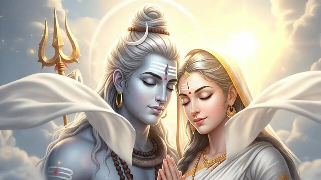 Maha shivratri shiva parvati divine love devotion animation with calm hindu spirituality faith prayer sacred background