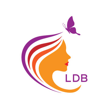 LDB Star Beauty Logo with Elegant Woman Silhouette. LDB Feminine Salon, Spa & Cosmetic. LDB Branding Icon.
