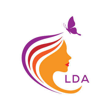 LDA Star Beauty Logo with Elegant Woman Silhouette. LDA Feminine Salon, Spa & Cosmetic. LDA Branding Icon.
