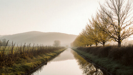 Scenic Tree Lined River Autumn Reflection Nature Landscape