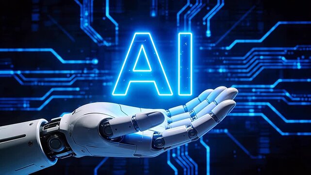 Robot hand with AI symbol