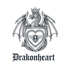 Heraldic Dragon Crest with Bee and Crown Emblem.