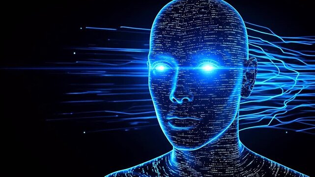 Digital human head with binary code