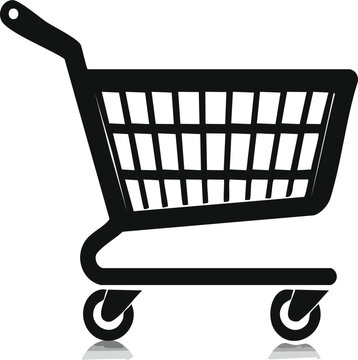 Shopping cart icon silhouette, solid black vector illustration, minimal flat UI design