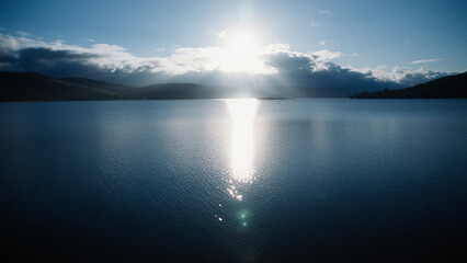 Scenic Lake Sun Reflection Clouds Nature Landscape