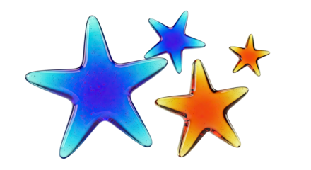 Colorful translucent star shapes on a white background