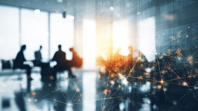 Abstract business background with blurred meeting room, modern corporate office interior, soft light, professional workplace concept background