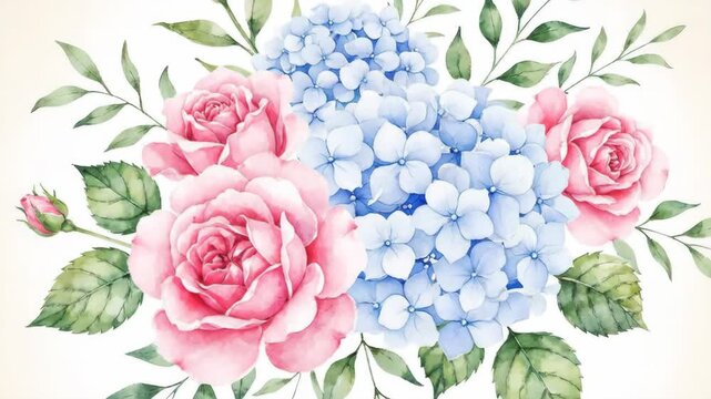 Watercolor Floral Arrangement with Soft Pastel Colors - A delicate watercolor illustration showcases a floral arrangement.