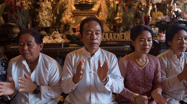 Balinese Men Performing Prayer Ceremony.