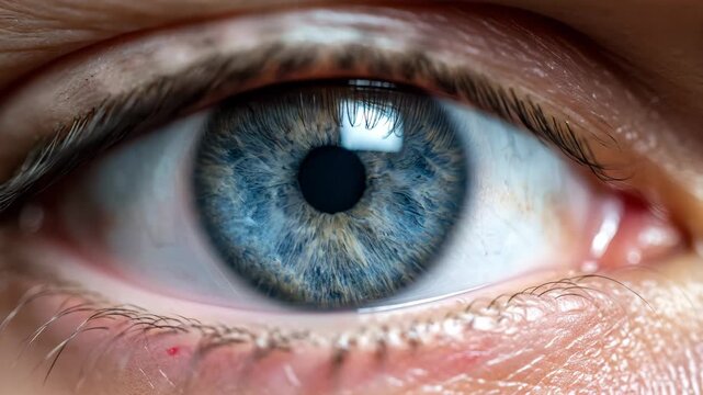 Close-Up of a Vibrant Blue Human Eye - A detailed close-up of a human eye showcasing a vibrant blue iris with intricate patterns.