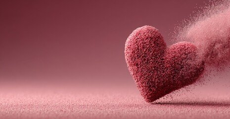 Obraz premium Heart shape made of pink sugar particles on a soft pink background, creating a romantic atmosphere suitable for Valentine's Day celebrations or themed events with copy space