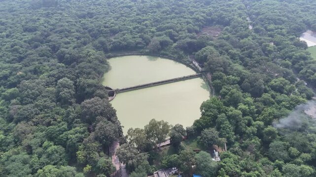 Aerial view of water lake in Karol Bagh, Delhi, India