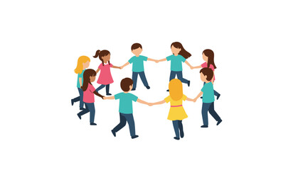Obraz premium Diverse group of children holding hands in a circle symbolizing unity and friendship isolated on a clean white background for educational use.