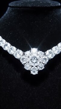 Elegant diamond necklace on black velvet display stand