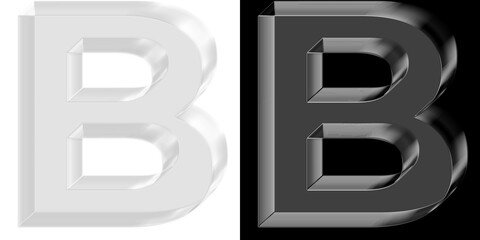 Elegant 3D chrome glass letter B with metallic finish for creative luxury branding and professional...