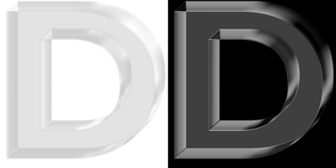 Bold 3D metallic glass letter D with reflective chrome finish for premium business branding and marketing banners