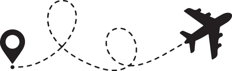 Obraz premium Airplane dotted route line the way airplane. Set. Flying with a dashed line from the starting point and along the path