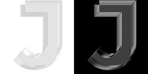 Stylish 3D chrome glass letter J with metallic finish for creative luxury branding and logo designs