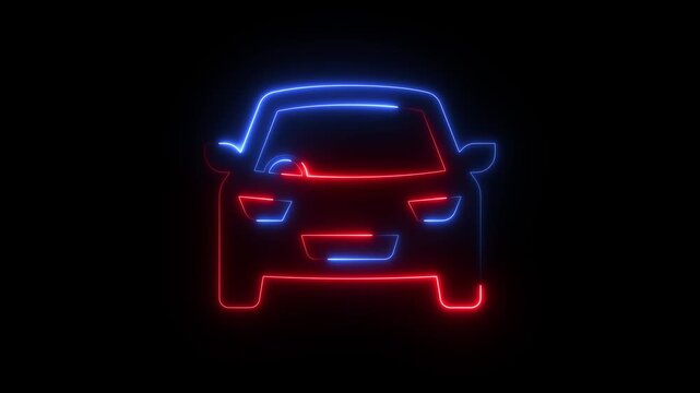 Neon Car Outline animation. Glowing automobile vehicle icon motion graphics. car driving, mode icon. Color glowing 4k video footage.