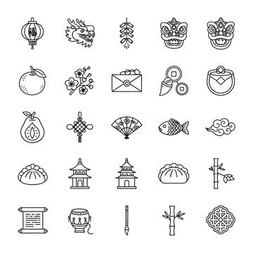 Various Asian Style Icons And Symbols.