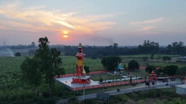 Aerial shot of Hanuman ji statue in India
