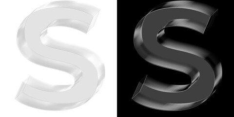 Sleek 3D reflective glass letter S with chrome finish for modern branding and technology app icons