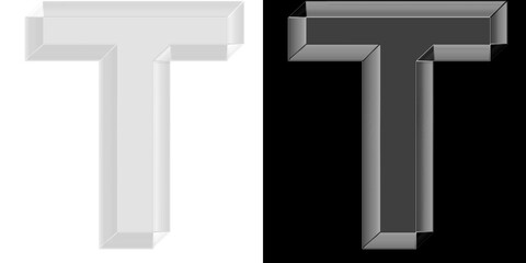 Bold 3D metallic glass letter T with chrome texture for corporate branding and marketing headers