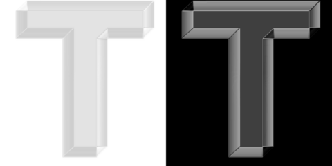 Bold 3D metallic glass letter T with chrome texture for corporate branding and marketing headers