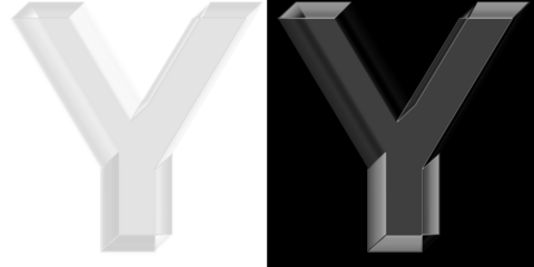 Modern 3D reflective glass letter Y with chrome finish for creative branding and digital advertising banners