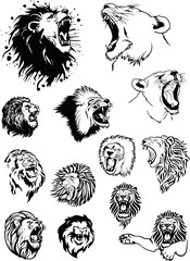 Fototapeta premium Roaring Lion Head Vector Set for Tribal Tattoo and Logos