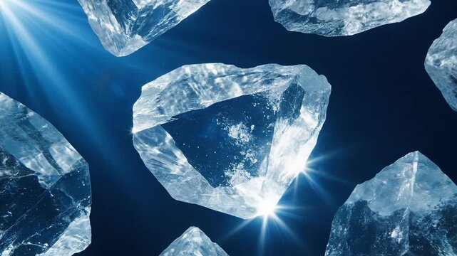 Abstract background of floating ice shards with light rays