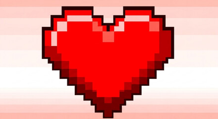 Obraz premium Vibrant red pixel heart symbol on gradient background representing love and affection in digital design