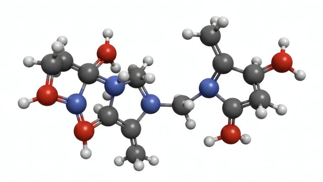 3D illustration of a molecular structure of guanidinoacetic acid, a precursor to creatine