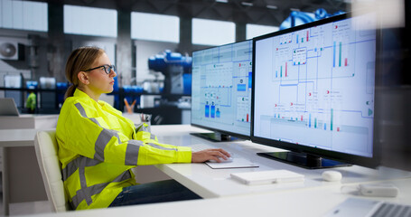 Young Woman Operating Gas Turbine