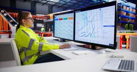 Fototapeta na wymiar Efficient Logistics Woman Using Route Planning App