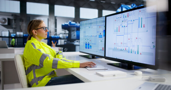 Young Woman Operating Gas Turbine