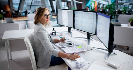 Young Caucasian Woman Using Computer For Tax Advisory Services