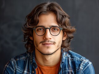 Young Man with Glasses and Plaid Shirt