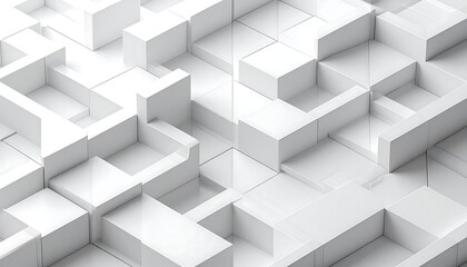 Obraz premium A 3D white maze-like structure with protruding rectangular blocks
