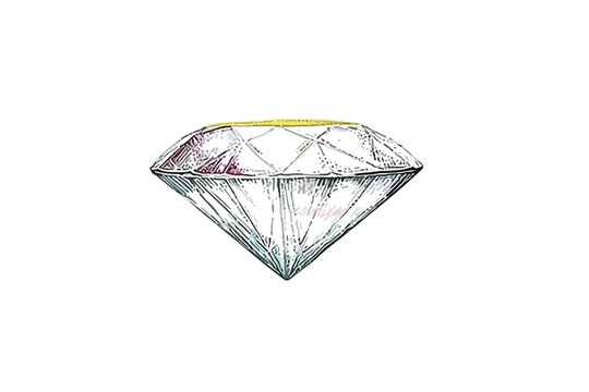 Diamante brillante con facetas cortadas, aislado sobre fondo transparente, ilustraci&oacute;n de boceto.