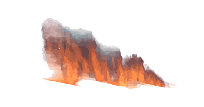 Chama de fogo abstrata com fuma&ccedil;a e cinzas em fundo transparente, elemento gr&aacute;fico para design
