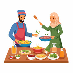 Man and Woman Cooking Together.