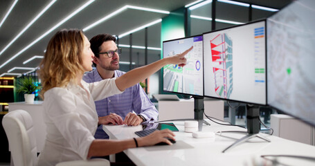 Fototapeta premium Urban Engineer Using GIS Software For Property Valuation