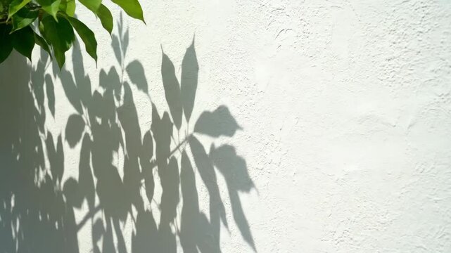 Leaf Shadows on White Wall - Sunlight casts the shadows of leafy branches onto a textured white wall, creating a natural and calming pattern.