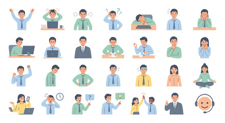 Fototapeta premium Collection of diverse illustrations depicting various human emotions and expressions.