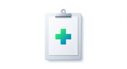 Obraz premium Medical clipboard with green and blue cross symbol on white background for healthcare and wellness concepts