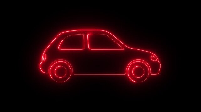 Neon Car Outline animation. Glowing automobile vehicle icon motion graphics. car driving, mode icon. Color glowing 4k video footage.