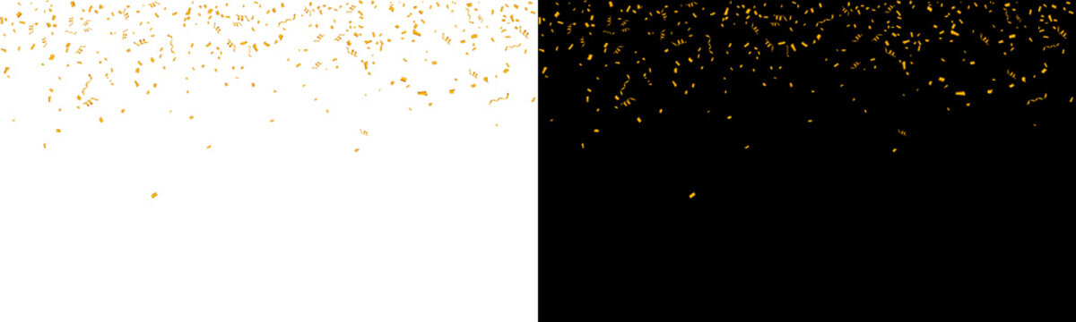Anniversary celebration gold confetti serpentine ribbons isolated transparent