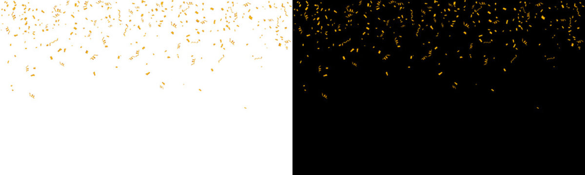 Birthday party tinsel golden confetti falling transparent background